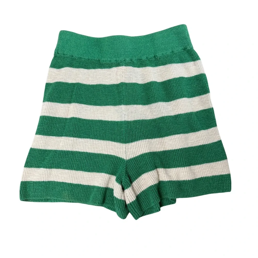 FP Beach Free People Green Cream Striped Knit Sweater Shorts XS OB1438202